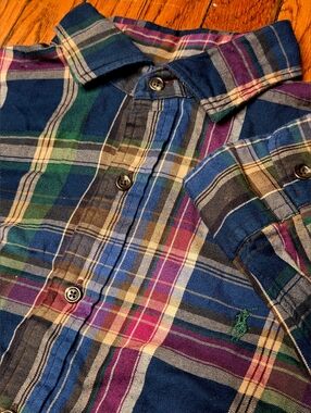 Polo Ralph Lauren Mens Large L Classic Fit Button Up Multi Color Plaid Shirt A4